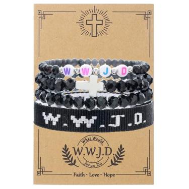 Imagem de COLORFUL BLING WWJD Pulseira trançada com contas WWJD combinando proteção para casais presentes cristãos religiosos inspiradores O que Jesus faria, pulseiras de amizade, presente para mulheres e