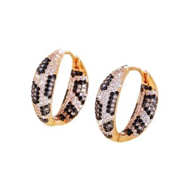 Imagem de CWWZircons Brincos de argola redondos de zircônia cúbica de leopardo luxuosos, micro cristal pavimentado de dupla face, joias de festa de noivado femininas banhadas a prata, One Size, Zircônia cúbica