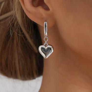 Imagem de Brincos de coração para mulheres, ouro, prata, vermelho, rosa, pingente de argola em forma de brinco de conversa, pérola, joias, presentes, Medium, Latão, Sem pedra preciosa