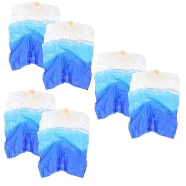 Imagem de YYBOES Fã de dança de tecido 6 peças ventilador Taichi Kungfu leques de seda leques de bambu véu de bambu véu feminino ventilador de pano decorativo ventilador longo de madeira dupla face ventilador
