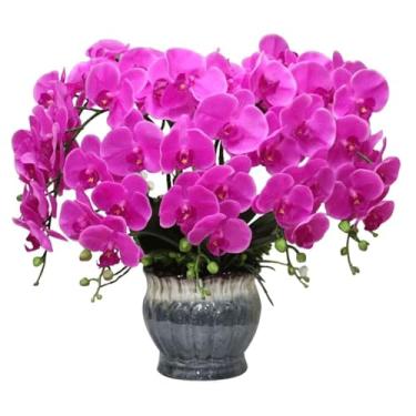 Imagem de YYBOES Orquídeas artificiais 52 cm Phalaenopsis flores artificiais com prateleira vaso de plantas flor artificial luxo orquídea artificial flores artificiais