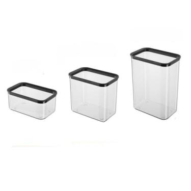 Imagem de Conjunto 3 Potes Herméticos de Plástico, Tampa com Vedação em Silicone, Livre de BPA, Transparente com Tampa Preta, 750ml, 1700ml, 2600ml