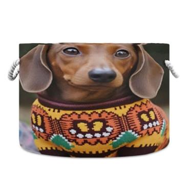 Imagem de WELLDAY Cesta de corda de algodão Dachshunds cesta de lavanderia de bebê para sala de estar, lavanderia, berçário, travesseiros, decoração de casa