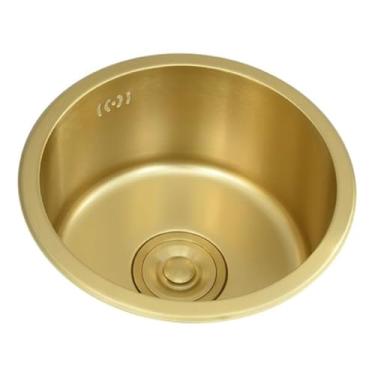 Imagem de PVXMQFFA Pia de cozinha de aço inoxidável Pia redonda nano dourada, pia de estação de trabalho de tigela única, minibar, pia única pequena, pia de cozinha com escorredor (cor: ouro, tamanho: 36 * 36