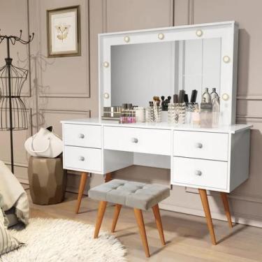 Imagem de Penteadeira Camarim com Led Anaísa com Banqueta Isa - Branca - Home A 