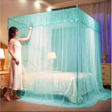 Imagem de Mosquiteiro Cortinado de Tule Palácio para Cama Casal/Queen, Design Decorativo com Renda, Proteção Contra Mosquitos(Azul Claro,Casal Box S/Armaçao)