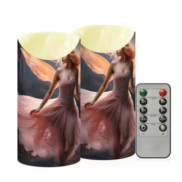 Imagem de Wassud Lindas velas de anjo sem chama com controle remoto, velas realistas cintilantes com temporizador, velas decorativas para Natal, casamento, festa, decoração de casa média