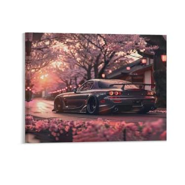 Imagem de HouLaiZhe Jdm carro modificado Rx7 flores de cerejeira pôsteres pôr do sol lona parede estética decoração de sala de parede impressões galeria sala decoração de parede para quarto sala de estar