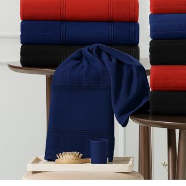 Imagem de Kit 12 Toalhas de Lavabo 100% Algodão Azul Marinho Veludo Canelado com Barra Lisa para Personalização (30x50cm) 420g/m² Hipoalergênicas.