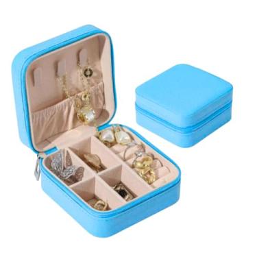 Imagem de Necessaire Mini Porta Joias Portátil Estojo Com Zíper Compartimentos Internos Para Viagem e Organização de Acessórios (Azul)