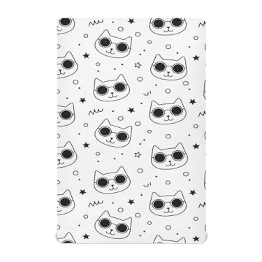 Imagem de Burbuja Lençol de berço de gatos com óculos de sol para meninos e meninas, lençol com elástico 71 x 132 cm para colchão padrão de berço e cama infantil, macio e respirável