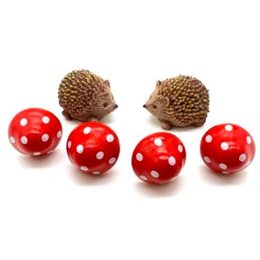 Imagem de Aliotech 4 peças de cogumelo artificial com 2 peças de estatuetas de ouriço, resina, decorações em miniatura de jardim de fadas para jardim ao ar livre, vasos de plantas, bonsai
