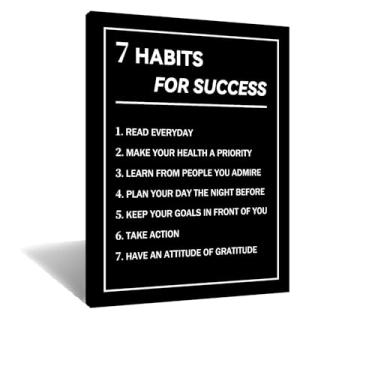 Imagem de Pôster motivacional 7 Habits for Success, arte de parede, decoração de escritório, citações inspiradoras, empreendedor, pintura positiva, arte para sala de estar, academia, sala de aula, esticada e