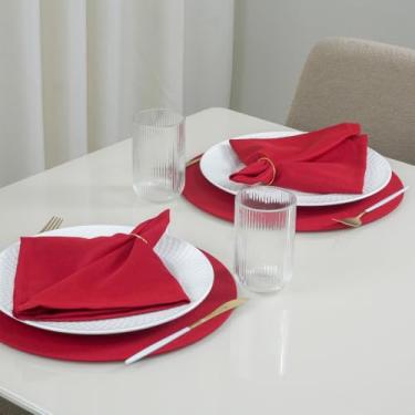 Imagem de Kit 2 Peças Guardanapo Oxford Maquinetado, 43x43cm, Tecido 100% Poliéster, com Bainha, para Mesa Posta, Refeições (Vermelho)
