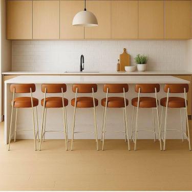 Imagem de Banqueta Cozinha Média Com Encosto Industrial Champanhe Kit 6 Londres Pu D03 - D`rossi Preto