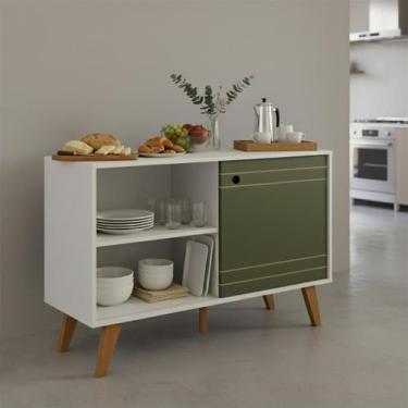 Imagem de Buffet para Jantar com Porta Deslizante - Kelan, Off White com Verde O