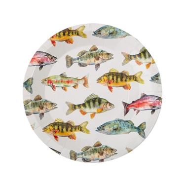 Imagem de Fun Express Pratos de jantar descartáveis para festa de pesca de 23 cm - 8 unidades, material escolar bíblico de férias