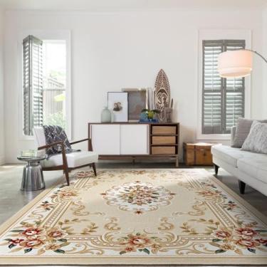 Imagem de Enkor Tapete floral vintage, 12 x 18 cm, lavável, antiderrapante, para sala de estar, quarto, quarto de crianças, branco