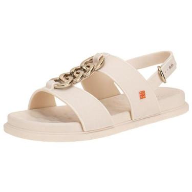 Imagem de Sandália feminina flat glam zaxy 19222, Marfim, 37