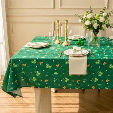 Imagem de LOSIVISHE Toalha de mesa de dia de São Patrício impermeável trevo verde – Toalha de mesa de tecido com padrão de trevo para sala de jantar, festa, cozinha e decoração de férias, L 152 x C 213 cm