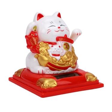 Imagem de HEEPDD Estátua de Gato da Sorte Com Braço Ondulante Movido a Energia Solar, Estátuas de Plástico Branco, Decoração de Gato da Fortuna para Carro de Mesa Em Casa e Cozimento de Bolo Festivo de Sorte