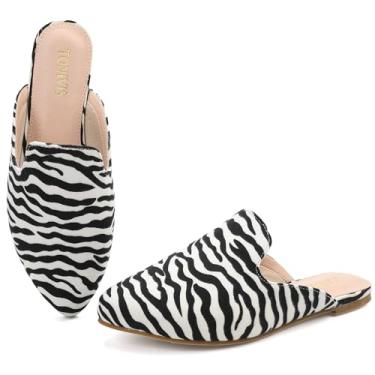 Imagem de TONIVIS Mules for Women Mocassins femininos confortáveis sem costas nuas, bico fino para trabalho e uso casual, sapatos de salto baixo fechados feminino mule, Estampa de zebra, 36