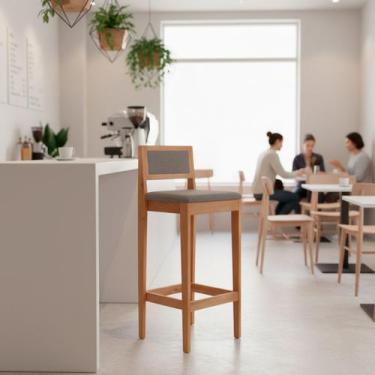 Imagem de Kit 6 Banquetas Assento Encosto Estofado em Linho Hellen cor:mel com l