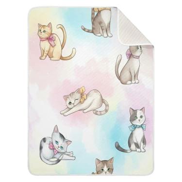 Imagem de Qilmy Cobertor de bebê Funny Cats 76 x 101 cm, cobertor infantil de algodão macio para meninos e meninas, cobertor leve e quente para bebês de berço, carrinho de bebê, soneca, recém-nascido