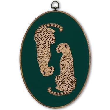 Imagem de TLESKE Arte de parede oval de leopardo, verde-esmeralda, 22,5 x 30,5 cm, arte de parede retrô moderna, arte artística de parede, verde escuro, decoração de porta de quarto, sala de estar, cozinha
