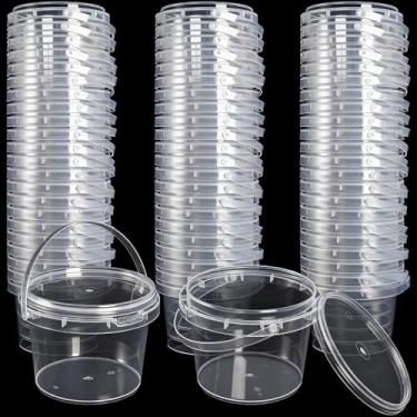 Imagem de Bekith 60 recipientes de geleca com tampas e alças, mini baldes de plástico de 293 ml, pequenos baldes transparentes para artesanato de geleca DIY, ferramentas pequenas, doces, miçangas, material da