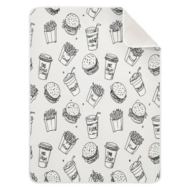 Imagem de Qilmy Cobertor de bebê Fast Food 76 x 101 cm, cobertor infantil de algodão macio para meninos e meninas, cobertor leve e quente para bebês de berço, carrinho de bebê, soneca, recém-nascido