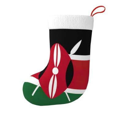 Imagem de SKKNT Meia de Natal com estampa de bandeira do Quênia, decoração de Natal, festa em casa, escritório, férias, lareira, meias suspensas