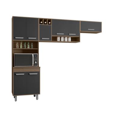 Imagem de Cozinha Compacta Barcelona 3 Módulos em MDF 258 cm Grafite Carvalho para Ambiente Planejado