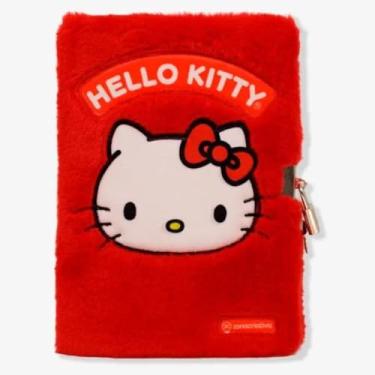 Imagem de Zonacriativa - Caderno de Pelúcia Hello Kitty Sanrio com Cadeado e 80 folhas | Ideal para diário, anotações e guardar segredos com toque macio
