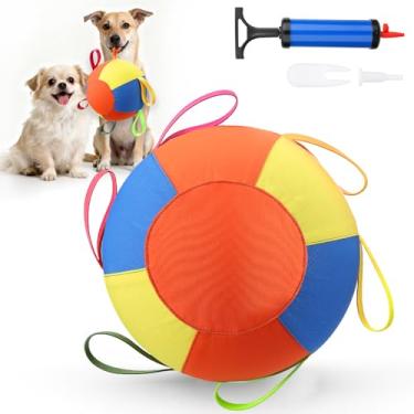 Imagem de AIERSA Bola interativa para cães, brinquedo para cães de guerra com alças para brincar ao ar livre, bolas de brinquedo de treinamento indestrutíveis para pastor australiano, bolas de brinquedo