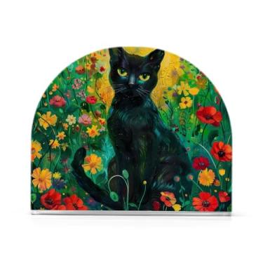 Imagem de Porta-guardanapos de tecido de gato de jardim de flores, suporte de guardanapo de acrílico, suporte de guardanapo vertical, porta-guardanapos para guardanapos de papel, restaurante, piquenique