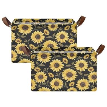 Imagem de Girassóis organizadores de suéter preto grande para armário com alças, caixas de armazenamento de roupas 47 x 29 x 25 cm, cestas organizadoras, pacote com 2