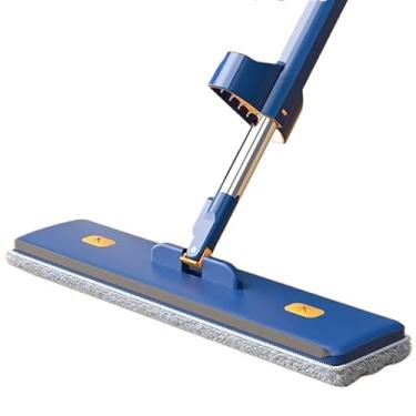 Imagem de Kit Esfregão com Balde Dobrável Microfibra Mop Plano com Raspador Manual para Limpeza de Piso(Azul)