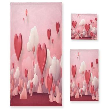 Imagem de Wassud Conjunto de 3 toalhas de banho de balão em forma de coração, toalhas super macias e absorventes para banheiro, toalhas de banho de secagem rápida, toalha de banho para academia, spa, hotel