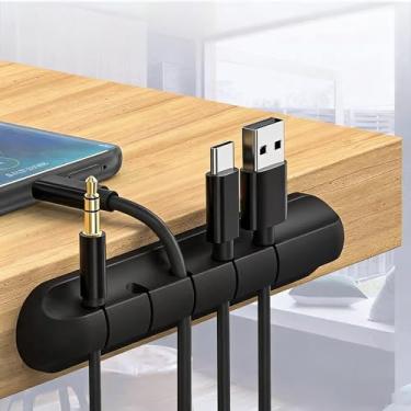 Imagem de Clipe de suporte de cabo, 1 pacote organizador de cabos de silicone com forte suporte autoadesivo para cabos USB, carregamento, mouse e PC – Gerenciamento de fios de mesa reutilizável para casa e