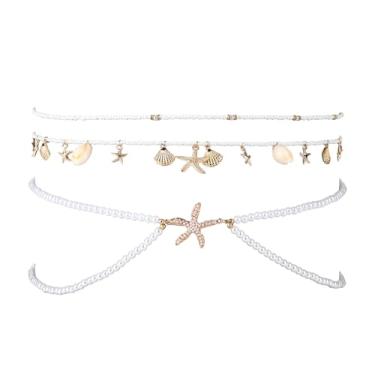 Imagem de Corrente de Cintura Feminina com Conchas e Estrelas-do-Mar, Ajustável com Pérolas Estrelas-do-Mar Joia Corporal para Usar na Cintura Ideal para Biquínis Vestidos de Verão e Looks Jeans