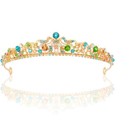 Imagem de TOBATOBA Tiara de arco-íris coroas para mulheres, meninas, princesa, casamento, coroa de rainha para noiva, quinze anos, aniversário, formatura, concurso, fantasia de Halloween