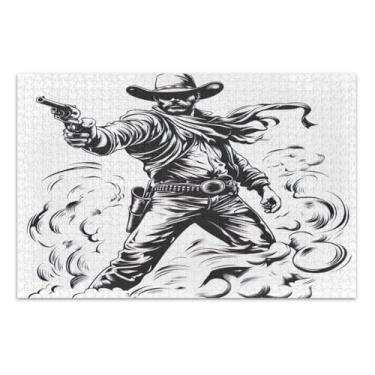 Imagem de Quebra-cabeça cowboy preto e branco para adultos com letras nas costas 500 peças