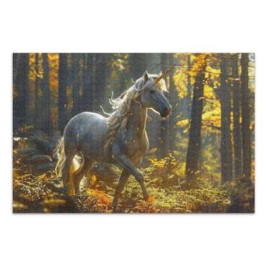 Imagem de Quebra-cabeça bonito unicórnio na floresta para adultos com letras nas costas quebra-cabeça 500 peças adulto