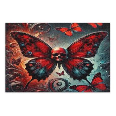 Imagem de Quebra-cabeça de caveira borboleta 1000 peças, quebra-cabeças grandes para adultos com letras na parte de trás