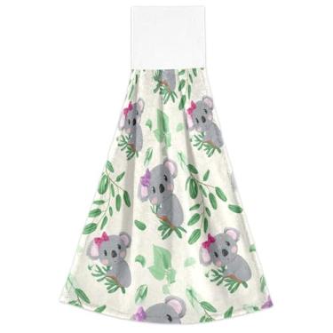 Imagem de Toalhas de mão com laços para pendurar toalhas de forno de folhas de coalas de desenho fofo conjunto de 2, toalha de cozinha decorativa ultra absorvente, 46 x 35 cm