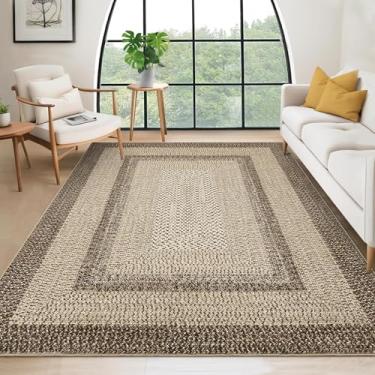 Imagem de RUGSREAL Tapete lavável de 20 x 25 cm para sala de estar com suporte de borracha, boho, resistente a manchas, grande, tapete geométrico, moderno, geométrico, para decoração de casa, escritório, camelo