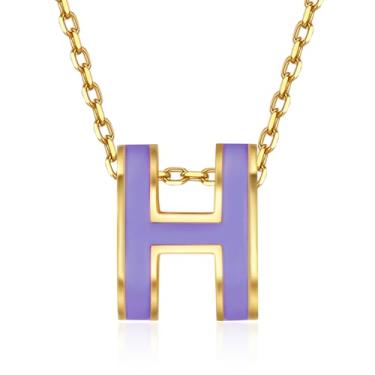 Imagem de BUENAVO Colar feminino com design clássico banhado a ouro 18K esmaltado com pingente feminino colorido e opcional, Large size, Banhado a ouro 18K, Sem Pedra Preciosa