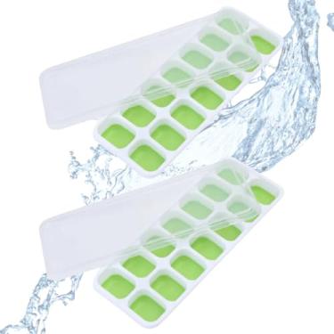 Imagem de Kit 2 Formas de Gelo Silicone com Tampa Rígida Flexível Fundo 14 Cubos Retangular Multiuso Lavável