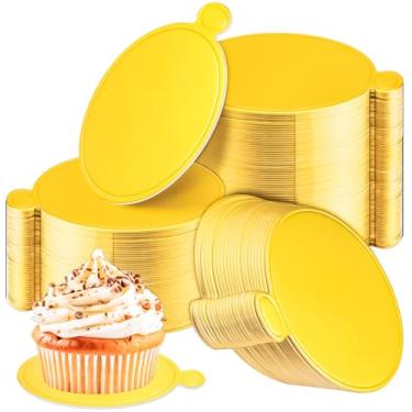 Imagem de MotBach 100 peças de mini tábuas de bolo 8 cm base redonda dourada para bolo, mini placa de base redonda de sobremesa, pequeno papel para bolo, papelão, mousse, cupcake, pratos para assar festa